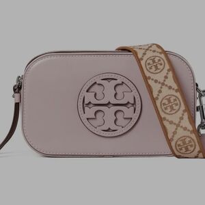 Tory Burch Light Lilac Crossbody Bag With Khaki Signature Strap